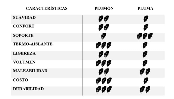 diferencias pluma plumon vivenda