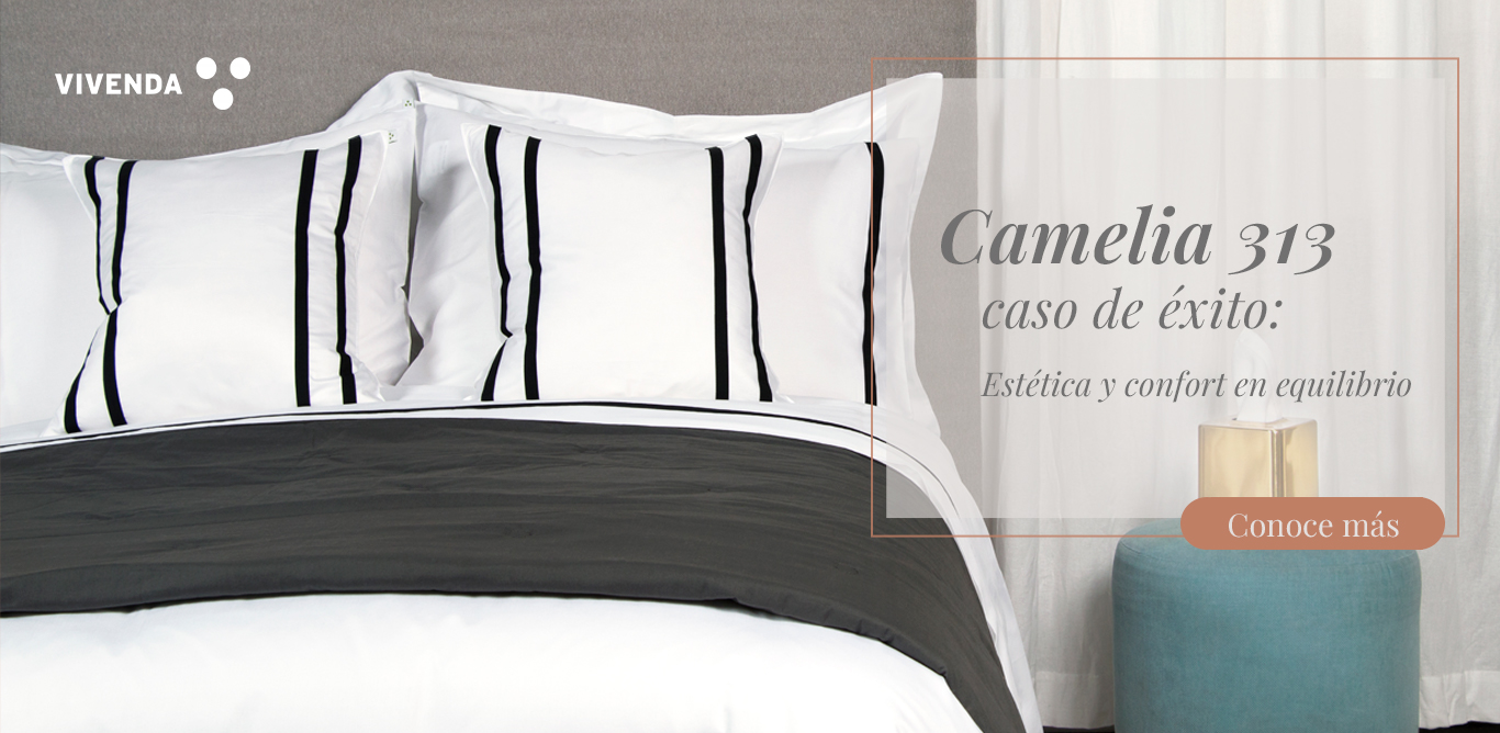 Dormitorio contemporáneo con cama vestida en Colección Visión de Vivenda